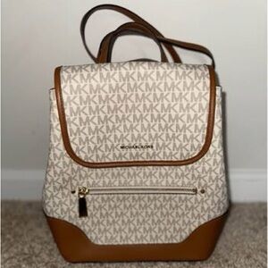 Michael Kors Tan and Cream Logo Backpack